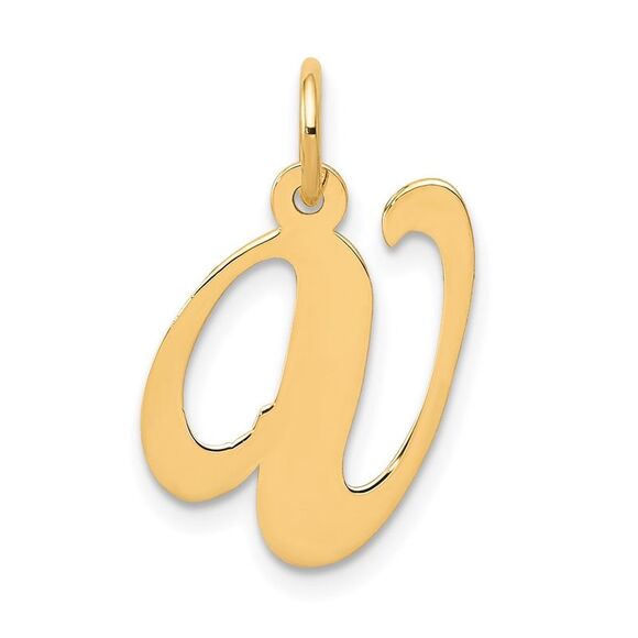 14k Yellow Gold, Ella Collection Medium Fancy Script Initial V Pendant - Picture 1 of 5